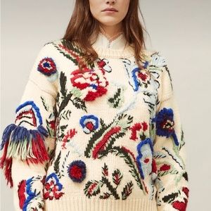 Tory Burch Hand Knit Intarsia Embroidered Ivory Runway
